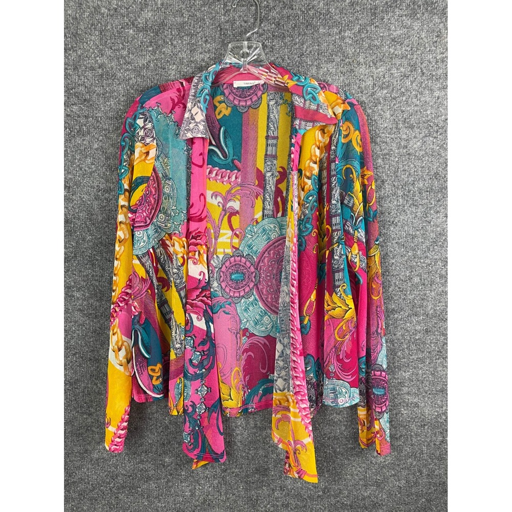 Timing Mesh Cardigan Women Large Multi Color Excellent Baroque Scarf Print Top